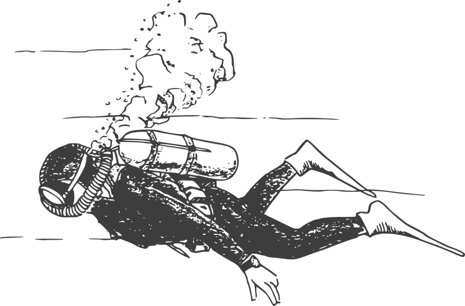 Monochrome Scuba Diver Drawing Illustration