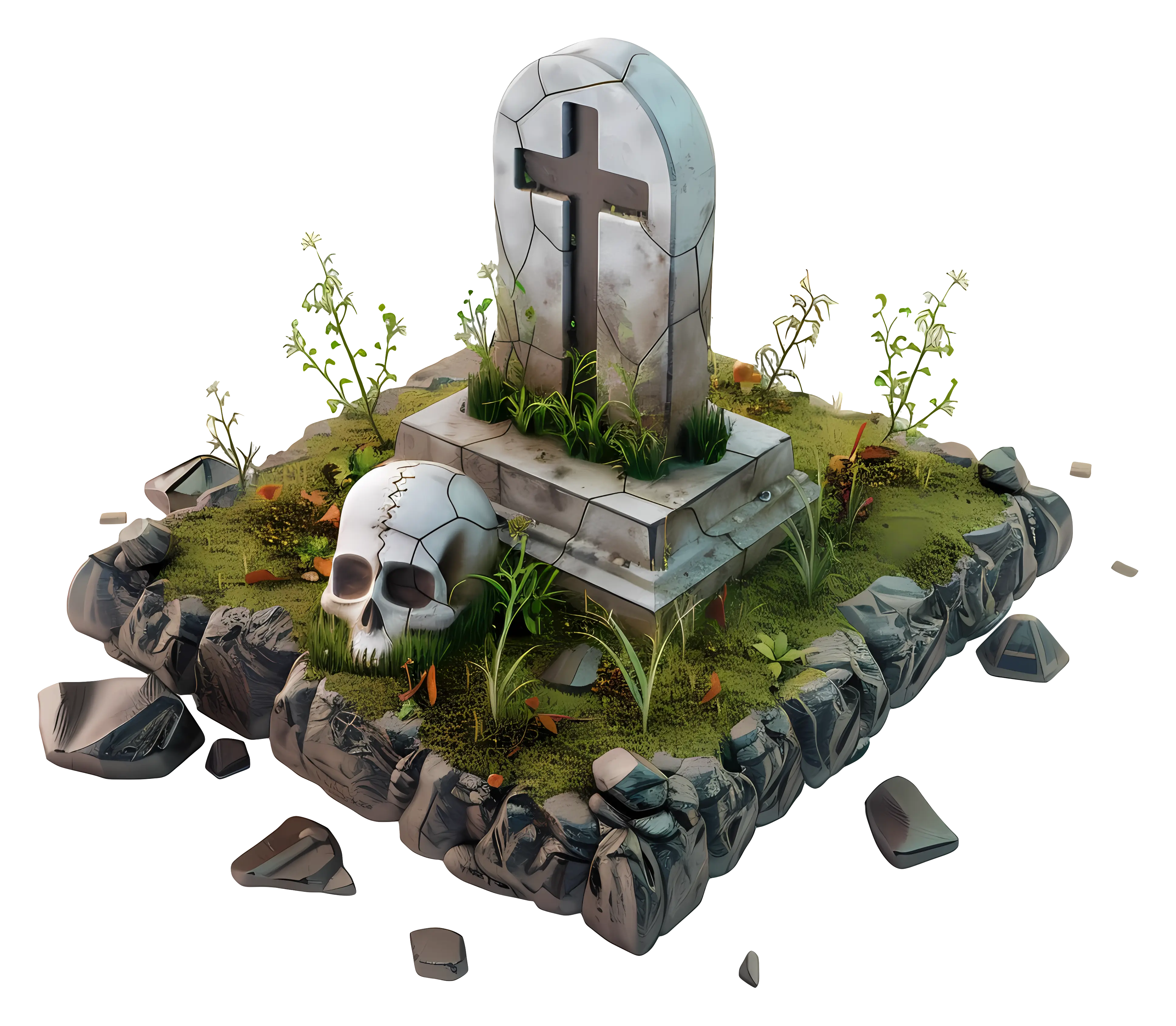 Gravestone with Skull
