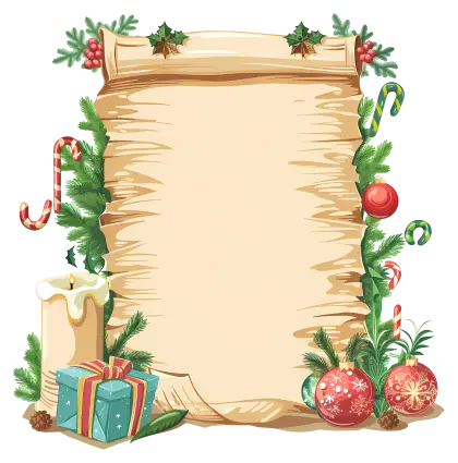 Decorated Christmas Scroll with Ornaments and Gifts