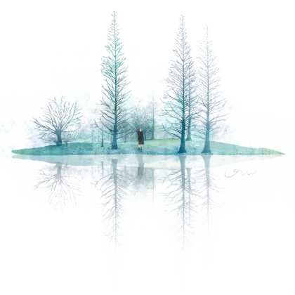 Serene Trees with Water Reflection