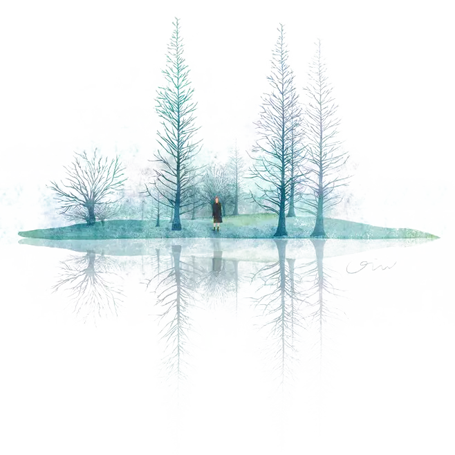 Serene Trees with Water Reflection