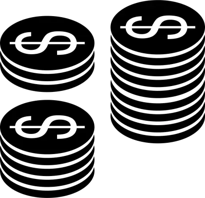 Black Stacked Coins Icon for Finance