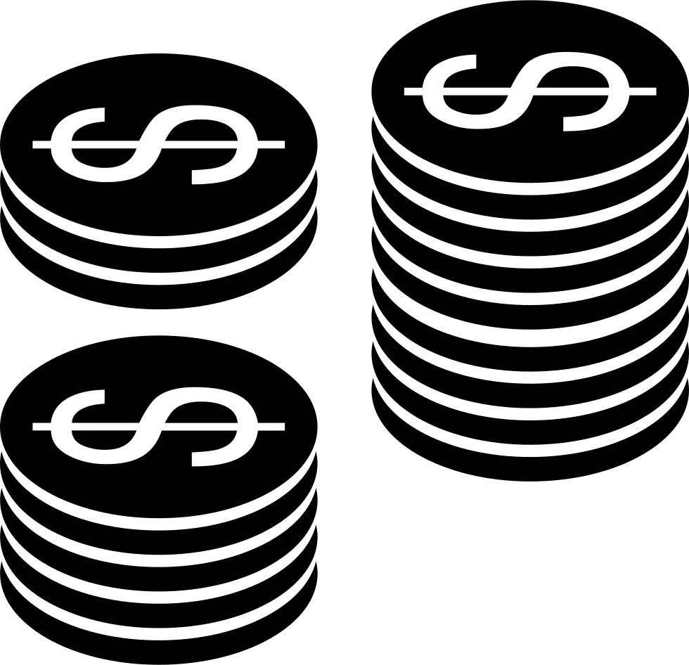 Black Stacked Coins Icon for Finance