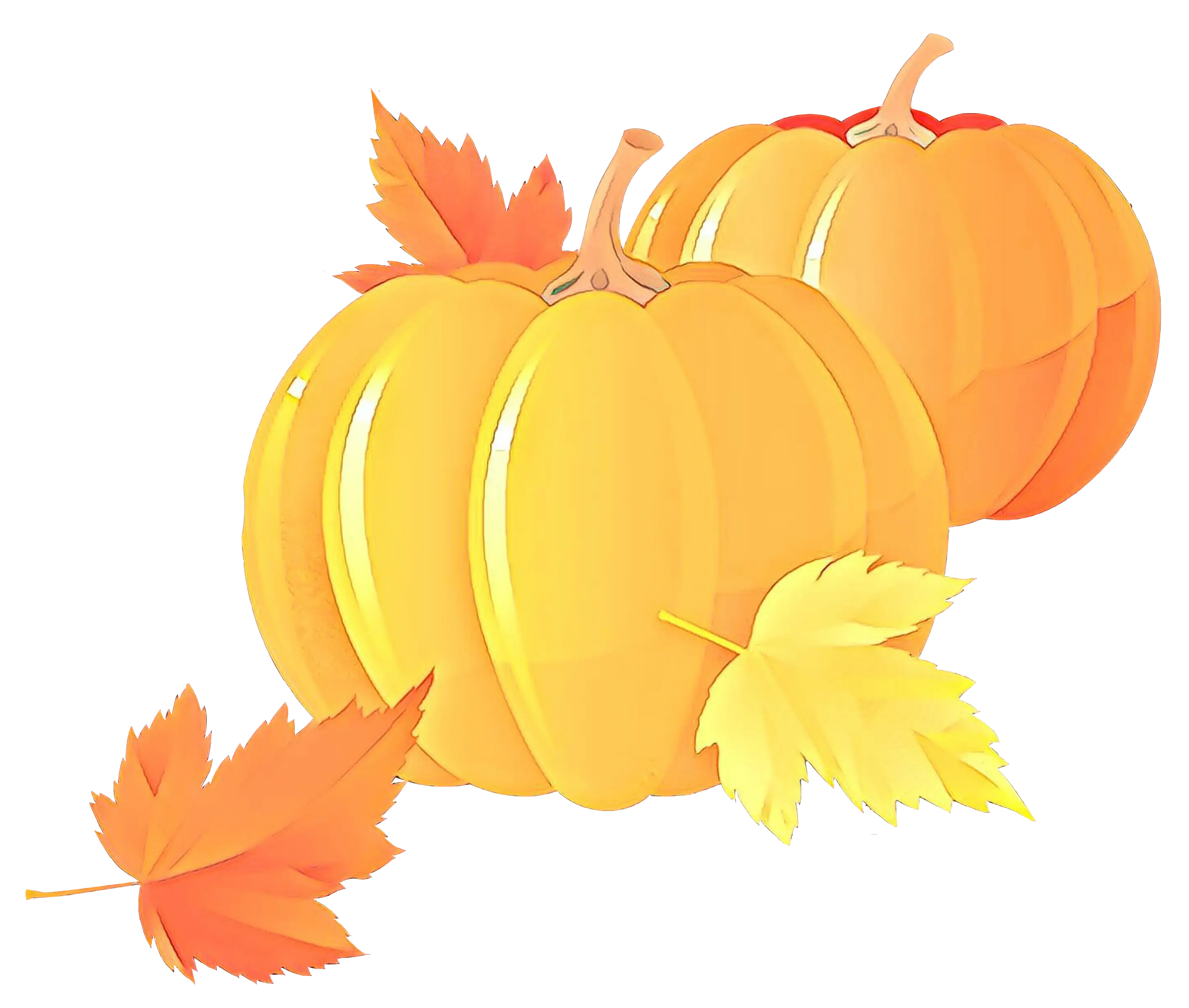 Two Pumpkins with Autumn Leaves