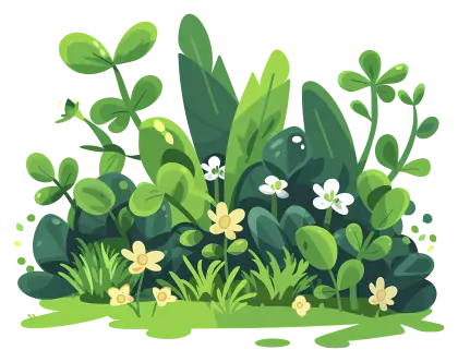 Lush Green Plants and Blooms Illustration
