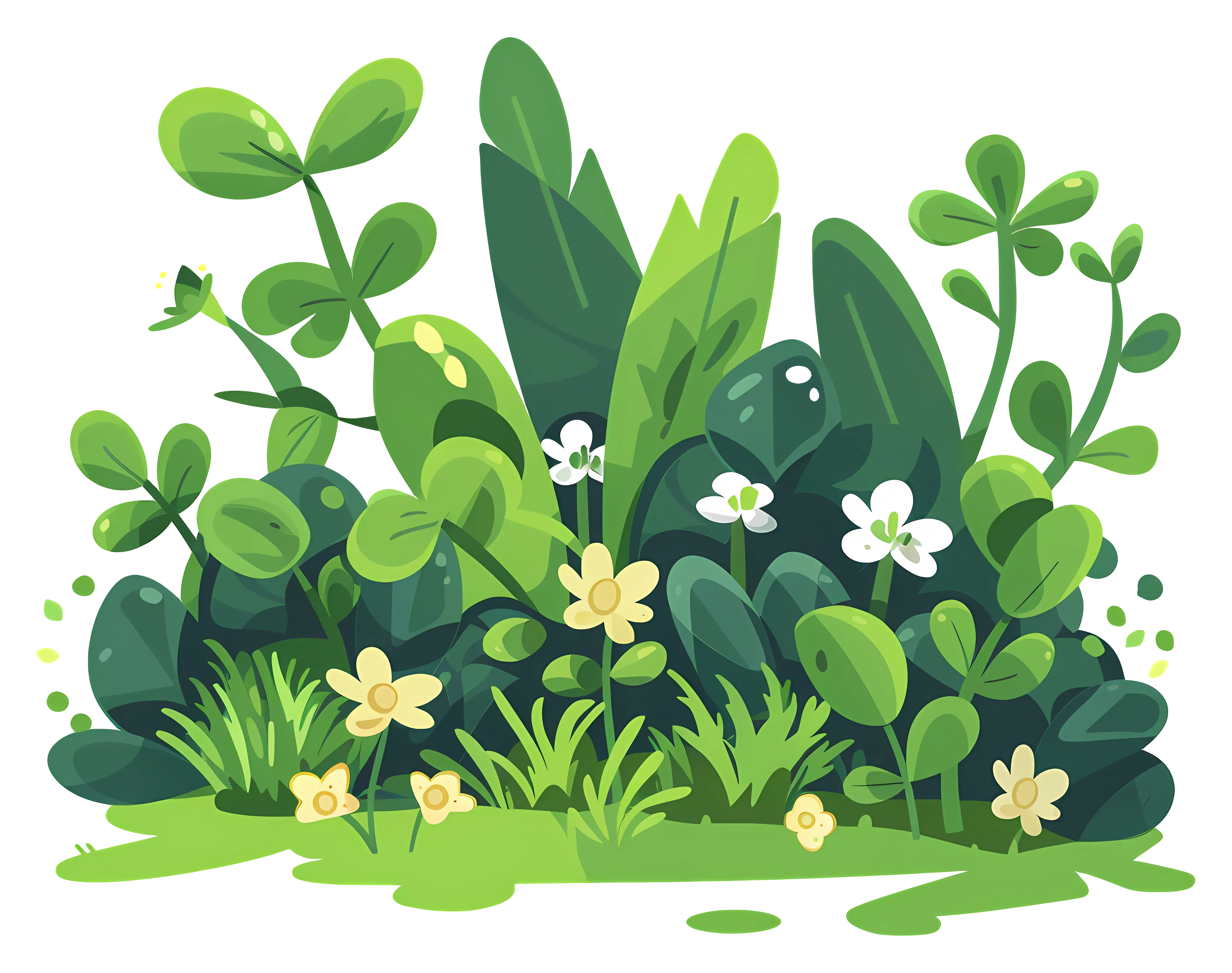Lush Green Plants and Blooms Illustration