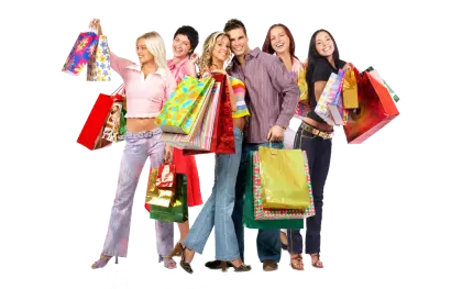 Happy Group of Shoppers with Shopping Bags