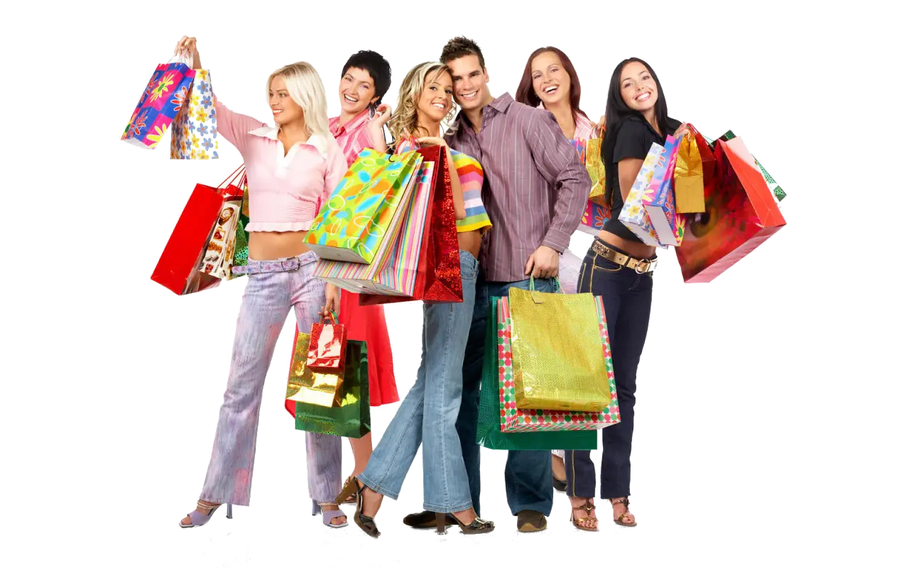 Happy Group of Shoppers with Shopping Bags