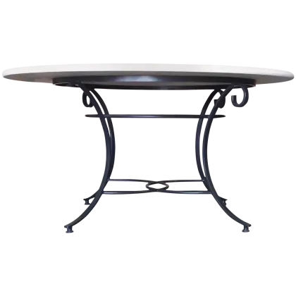 Metal Table with Round Top and Artistic Base