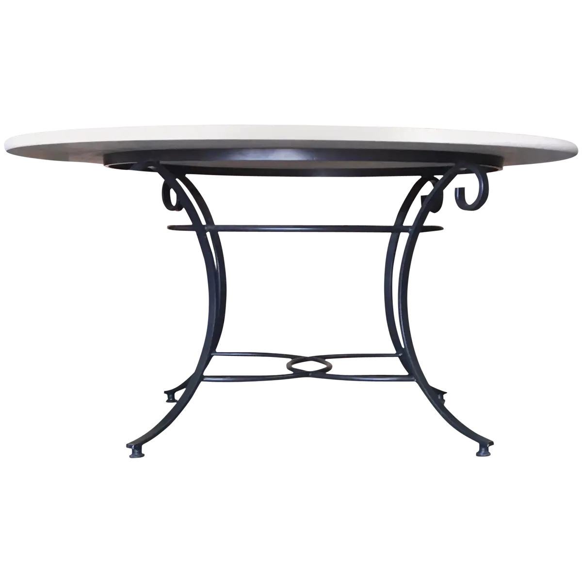 Metal Table with Round Top and Artistic Base