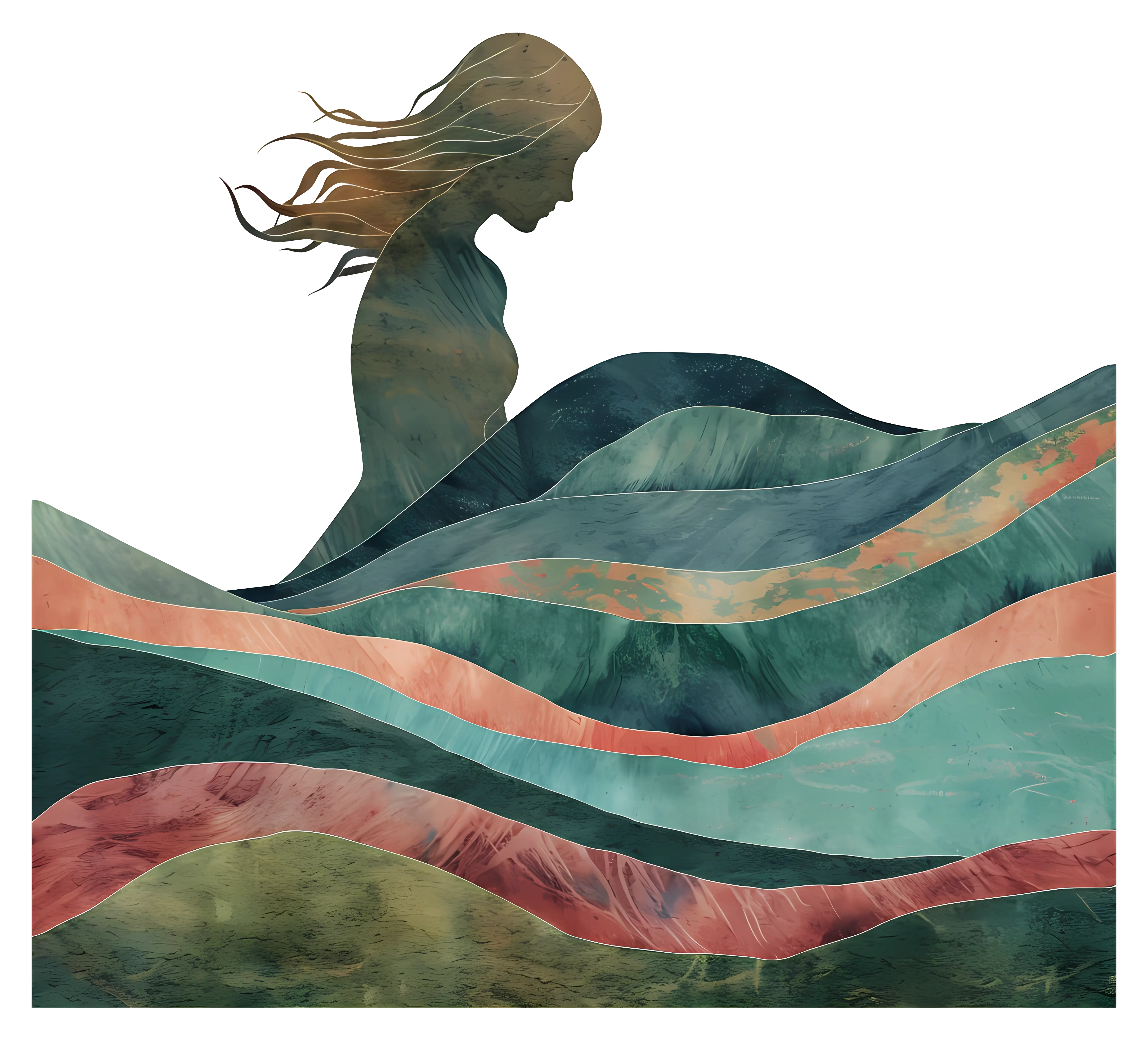 Woman Silhouette with Waves