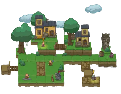 Isometric Village Game Scene Illustration