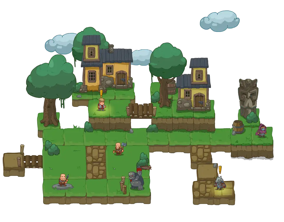 Isometric Village Game Scene Illustration