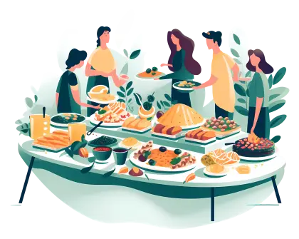 Buffet Table with People
