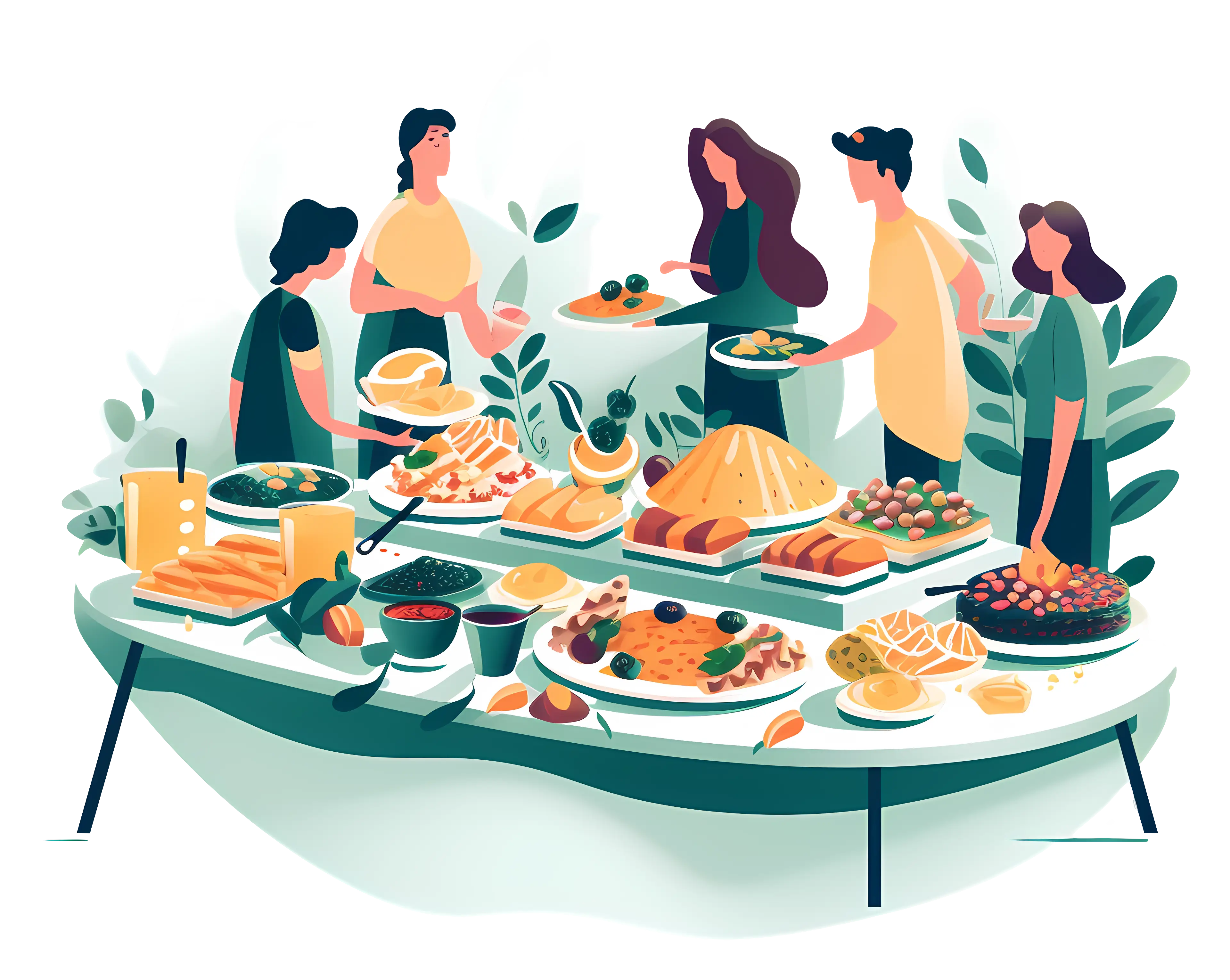 Buffet Table with People