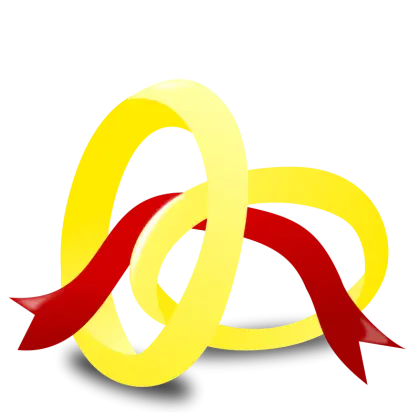 Golden Wedding Rings with Red Ribbon