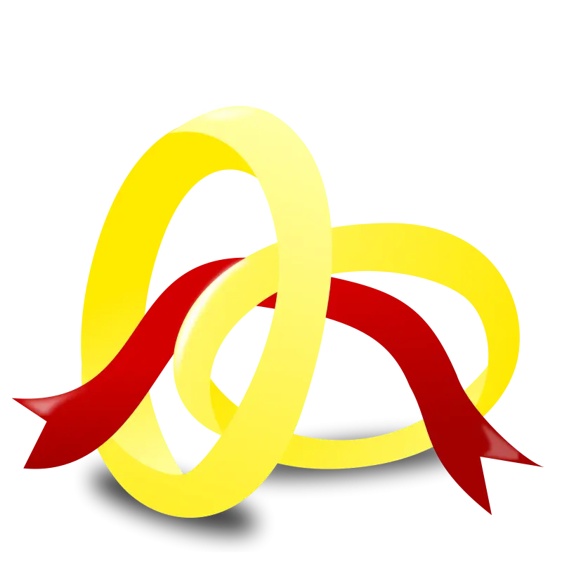 Golden Wedding Rings with Red Ribbon