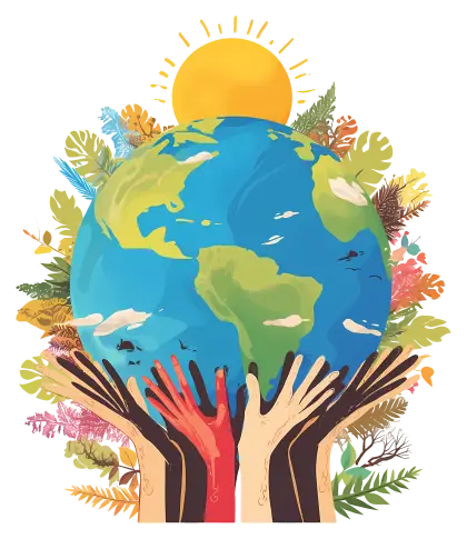 Earth Illustration with Hands and Sun