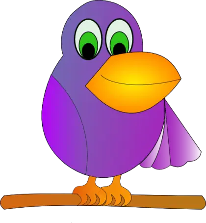 Purple Cartoon Bird Sitting on Branch