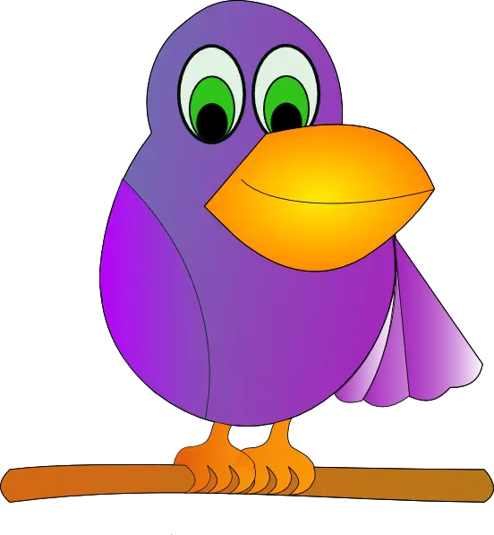 Purple Cartoon Bird Sitting on Branch