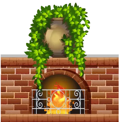 Cozy Brick Fireplace with Plant Decor