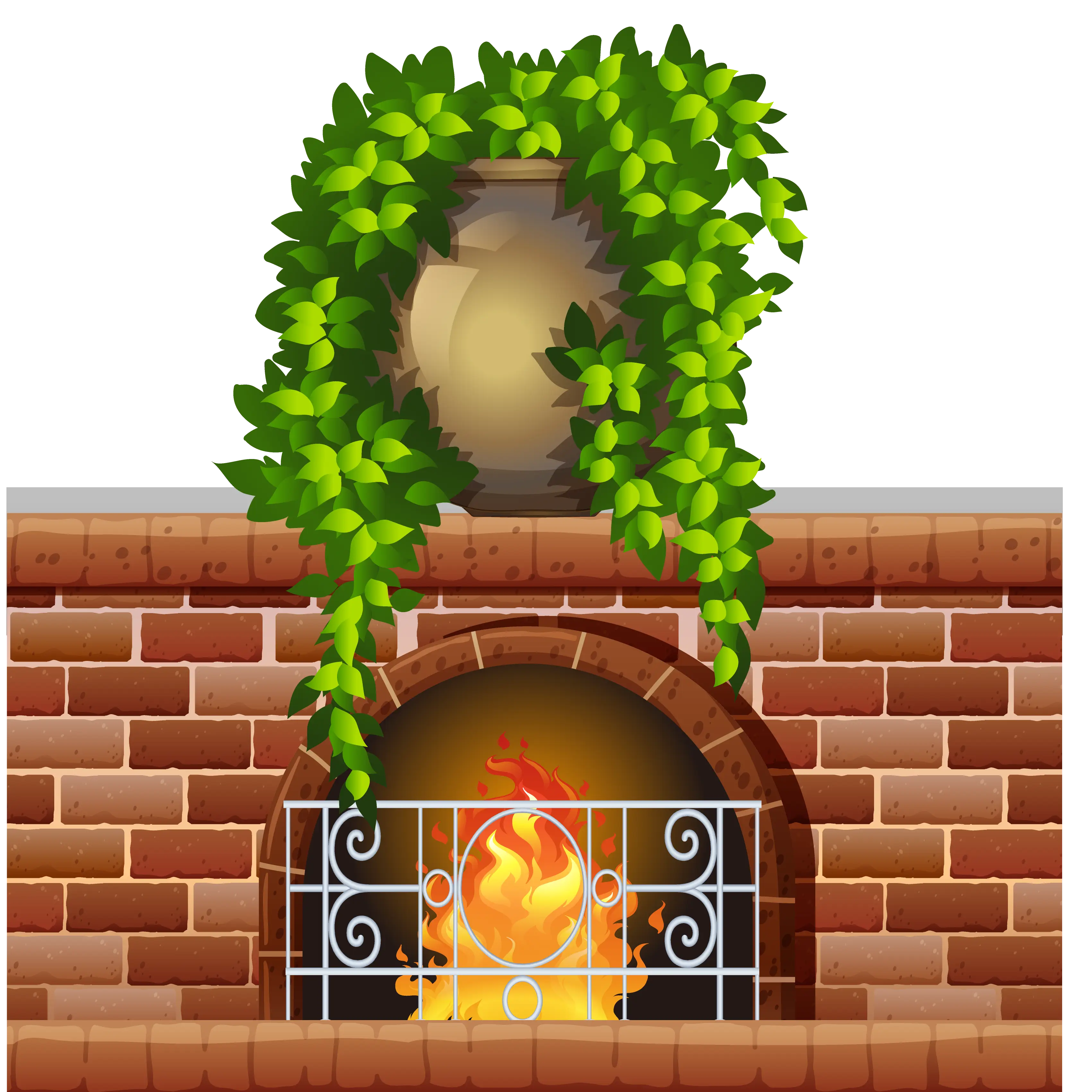 Cozy Brick Fireplace with Plant Decor