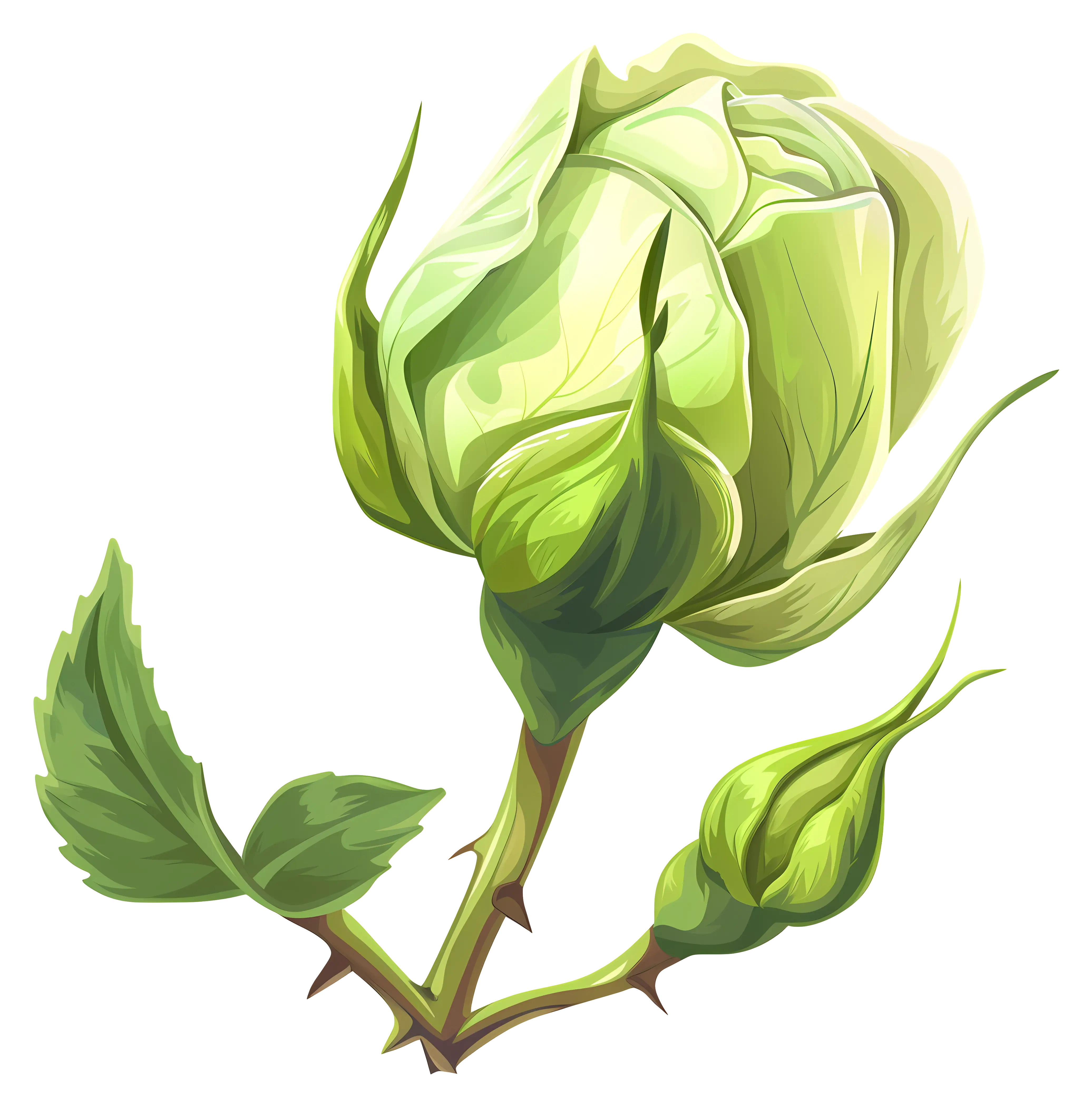 Green Rosebud and Budding Stems