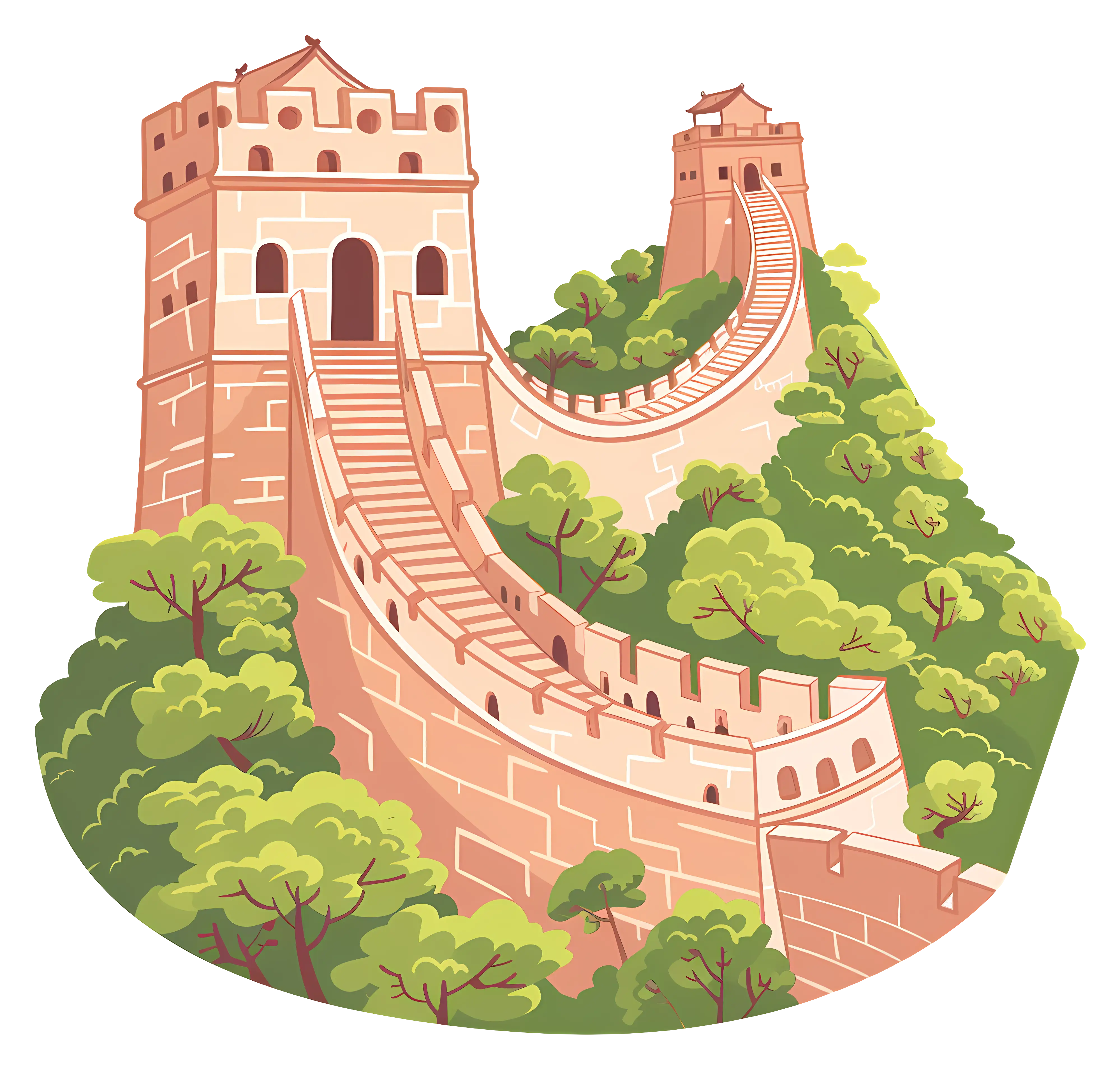 Cartoon Illustration of the Great Wall of China