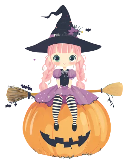 Cute Witch on Pumpkin