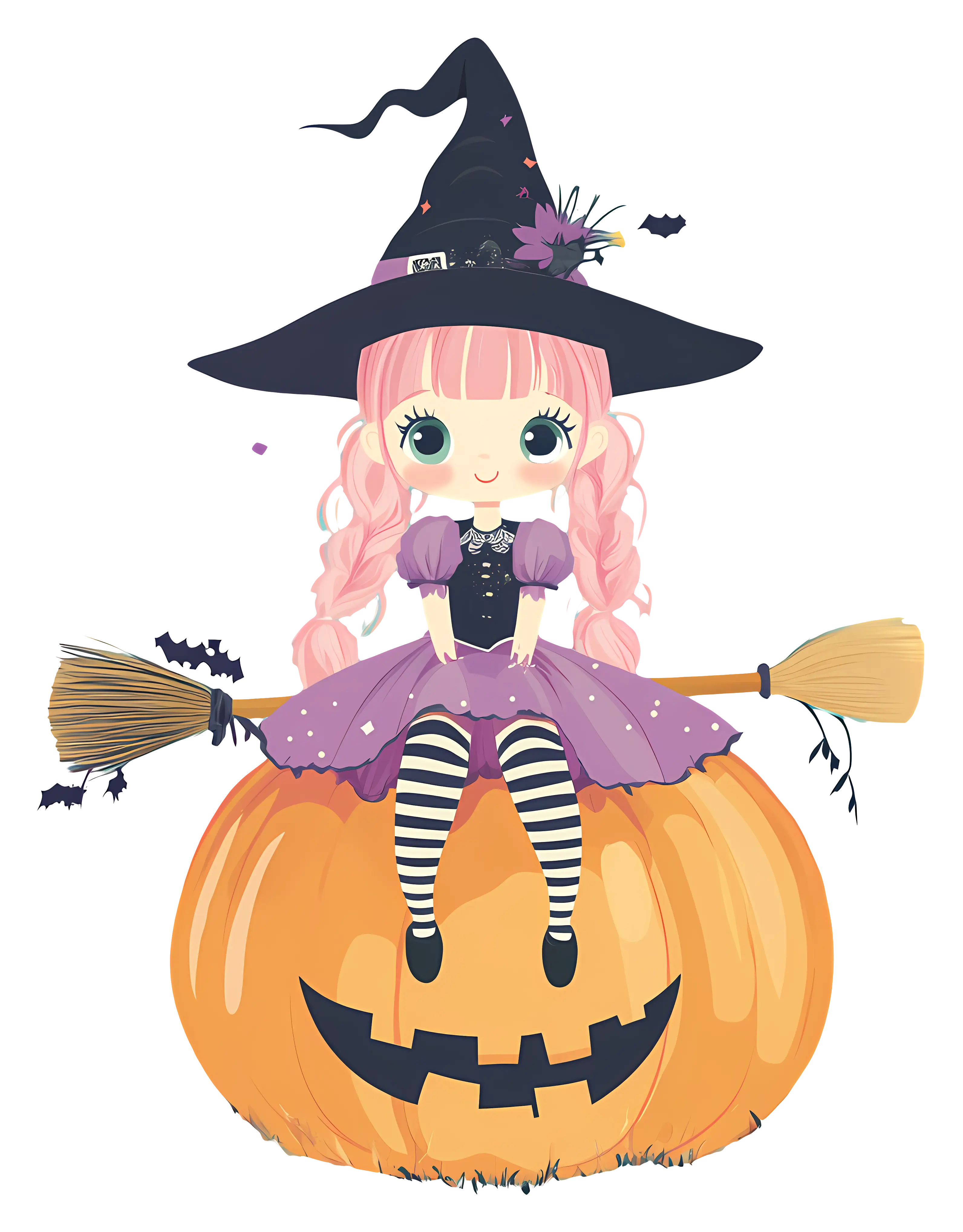 Cute Witch on Pumpkin
