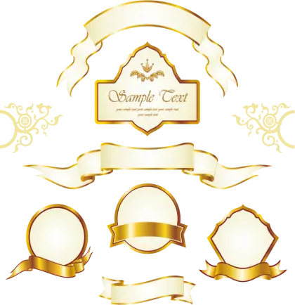 Golden Decorative Labels and Ribbons