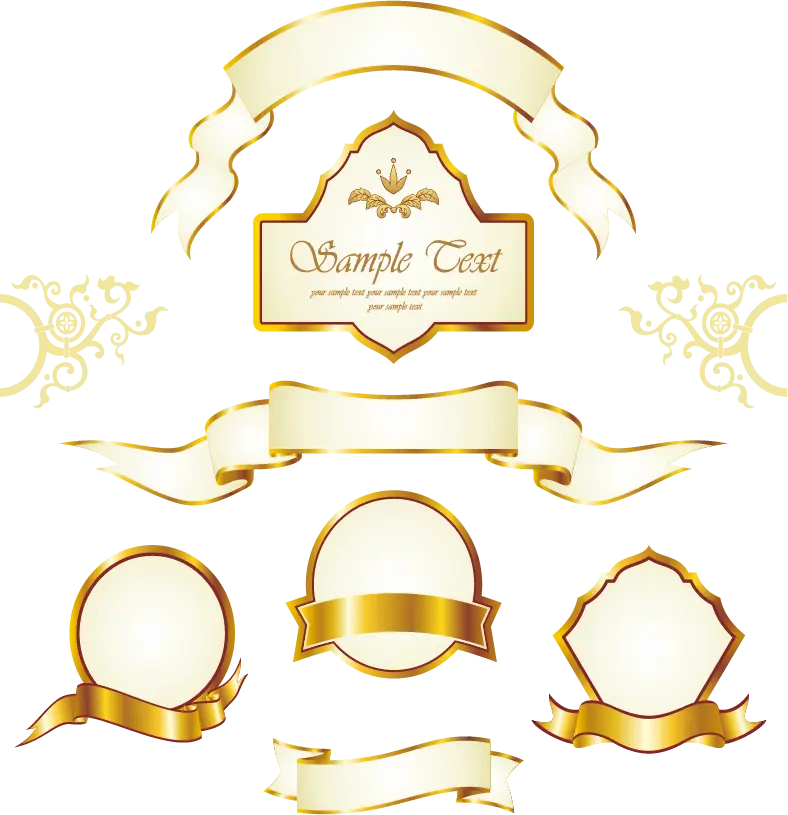 Golden Decorative Labels and Ribbons