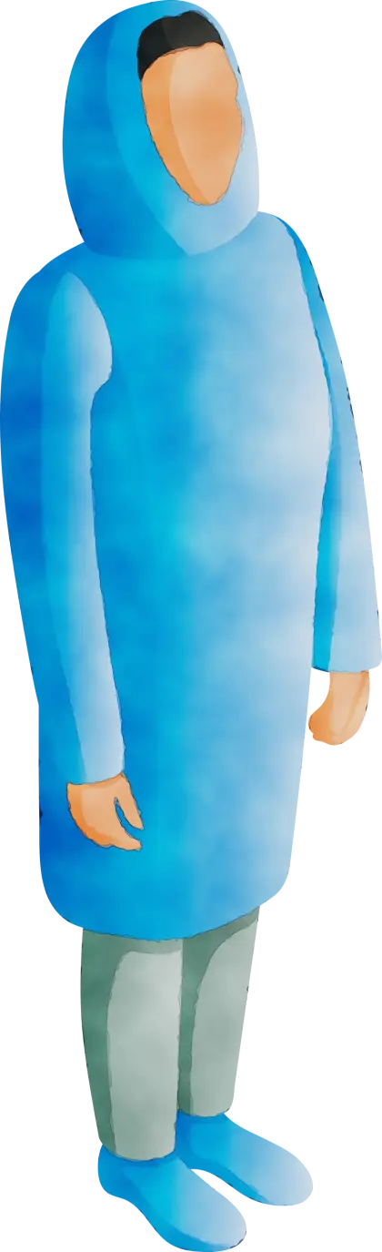 Individual Dressed in Blue Protective Gear