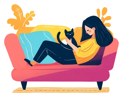 Woman Relaxing on Couch with Cat