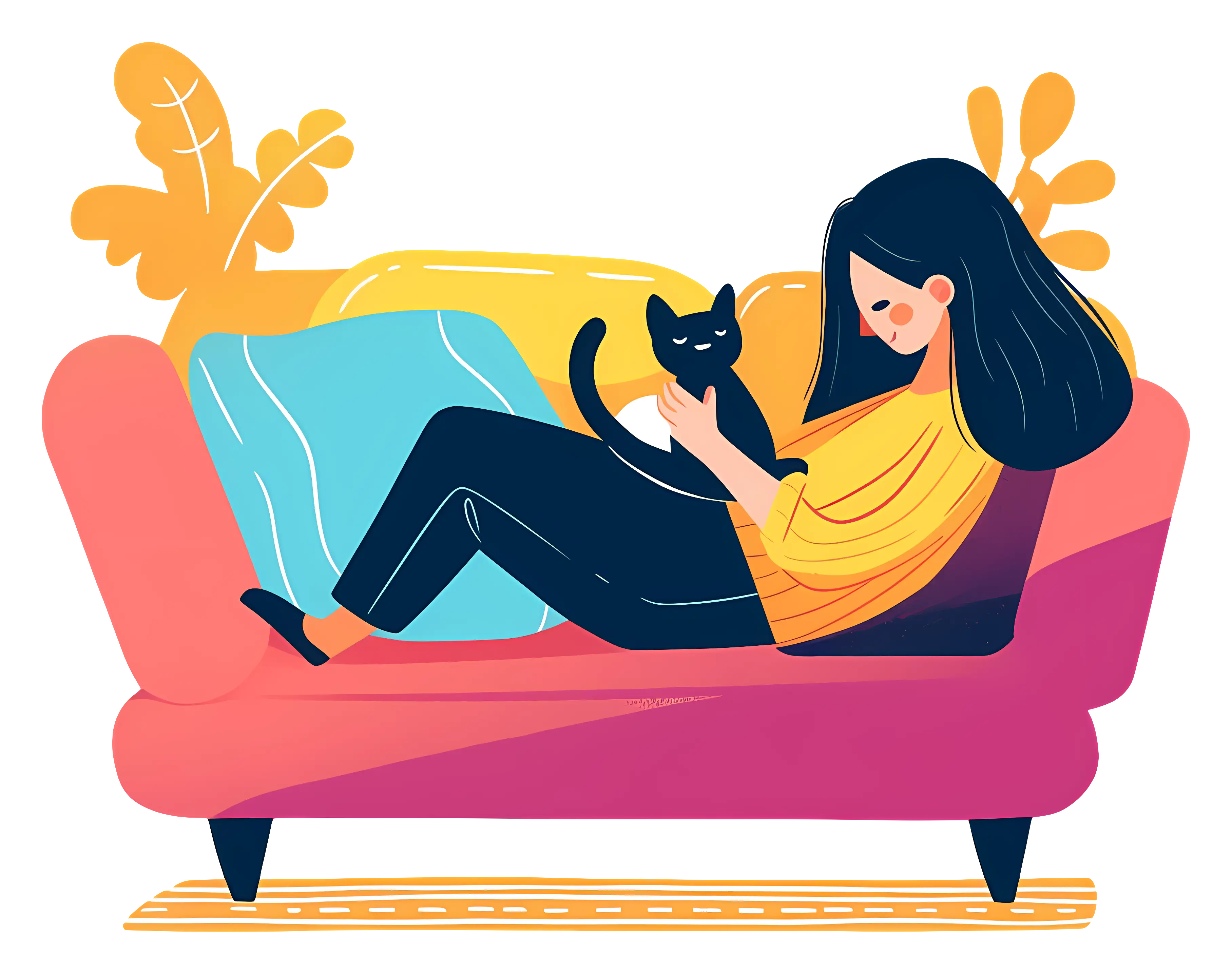 Woman Relaxing on Couch with Cat