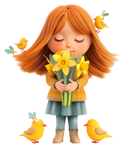 Red-Haired Girl with Daffodils