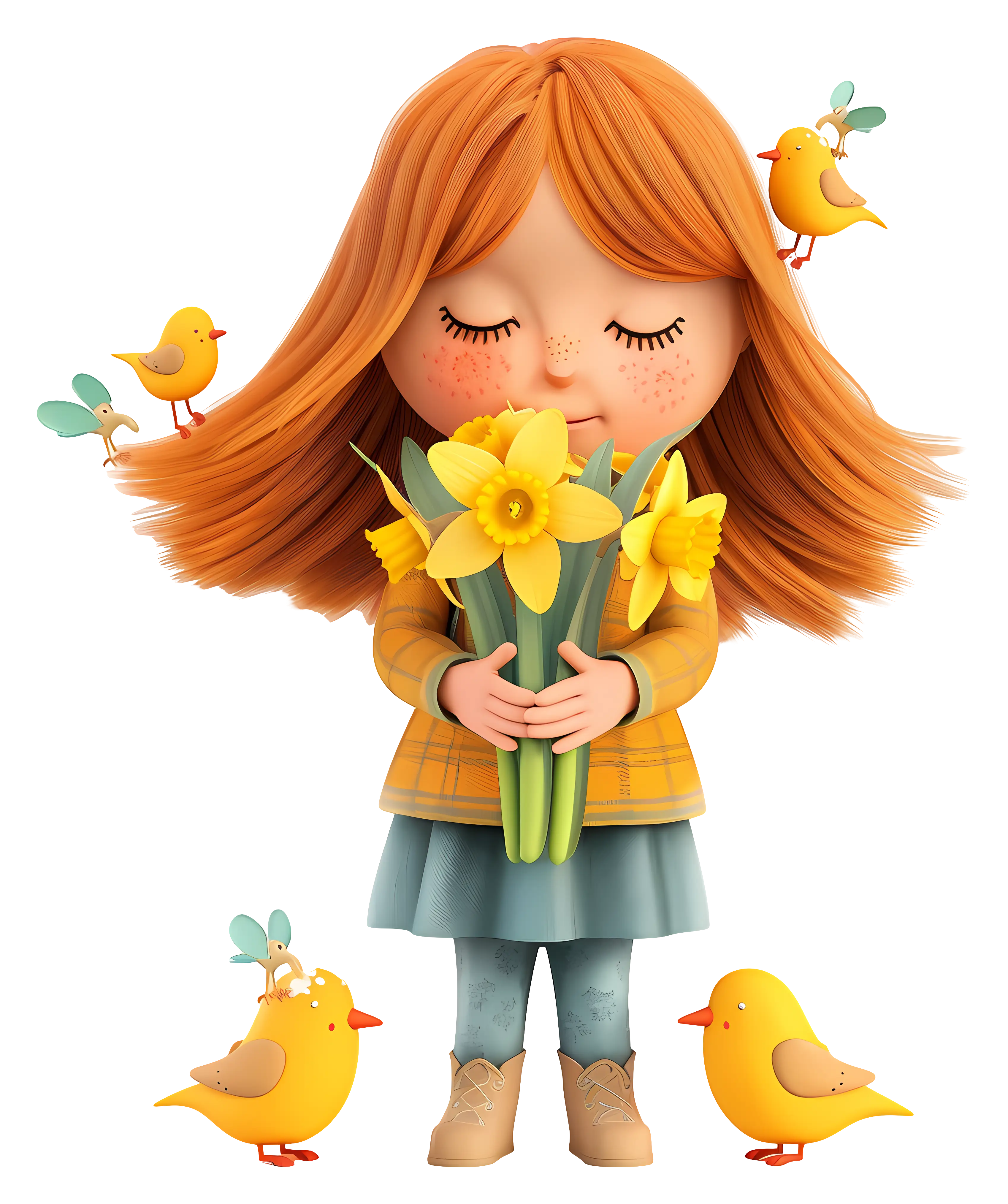 Red-Haired Girl with Daffodils