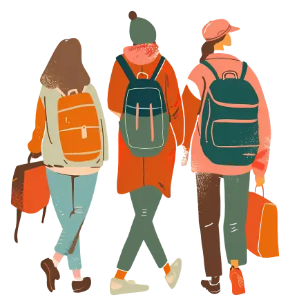 Group of Friends Walking with Backpacks