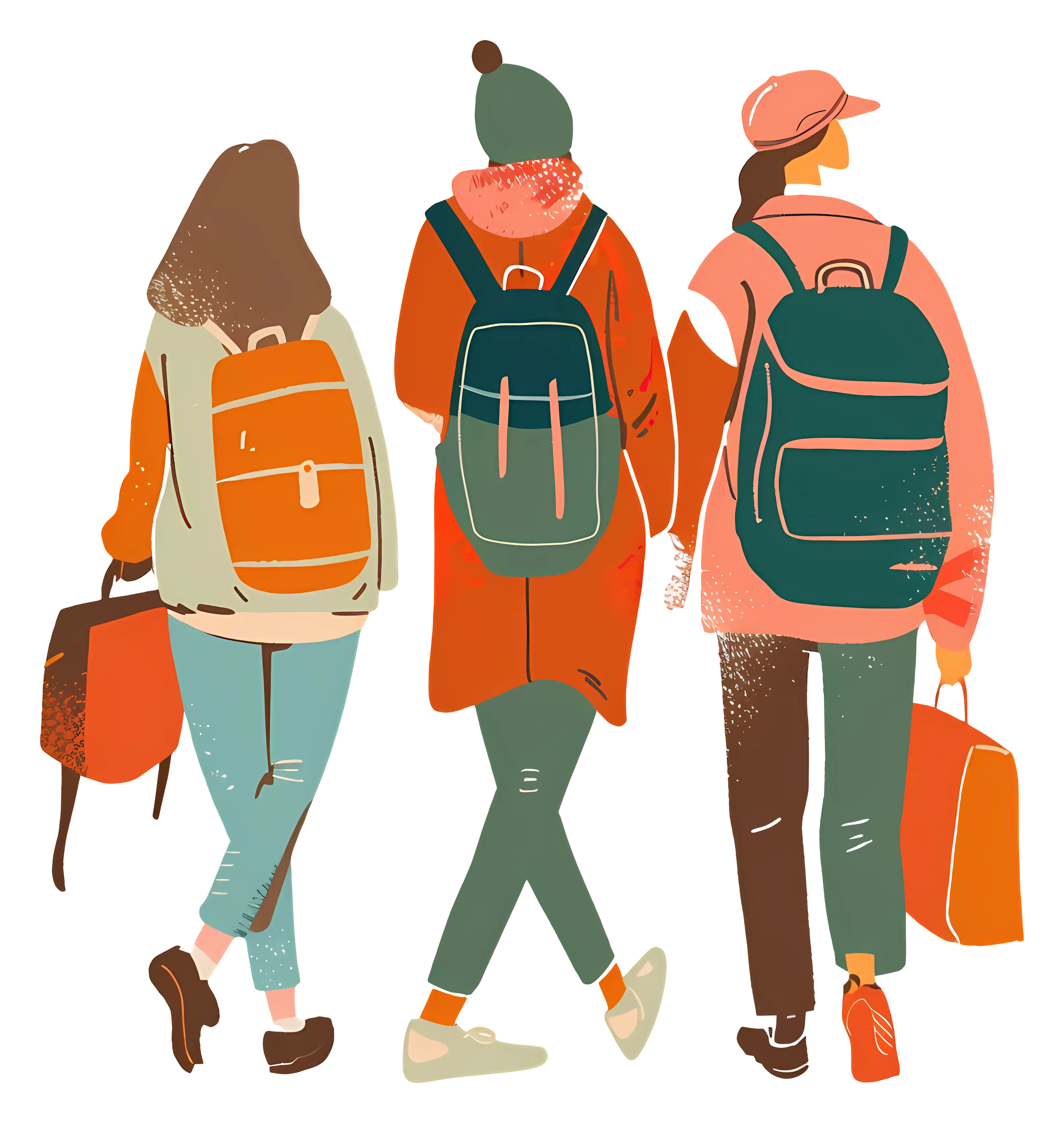 Group of Friends Walking with Backpacks