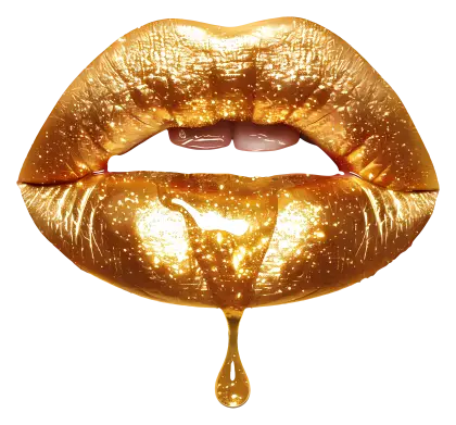 Gold Glitter Lips with Dripping Effect