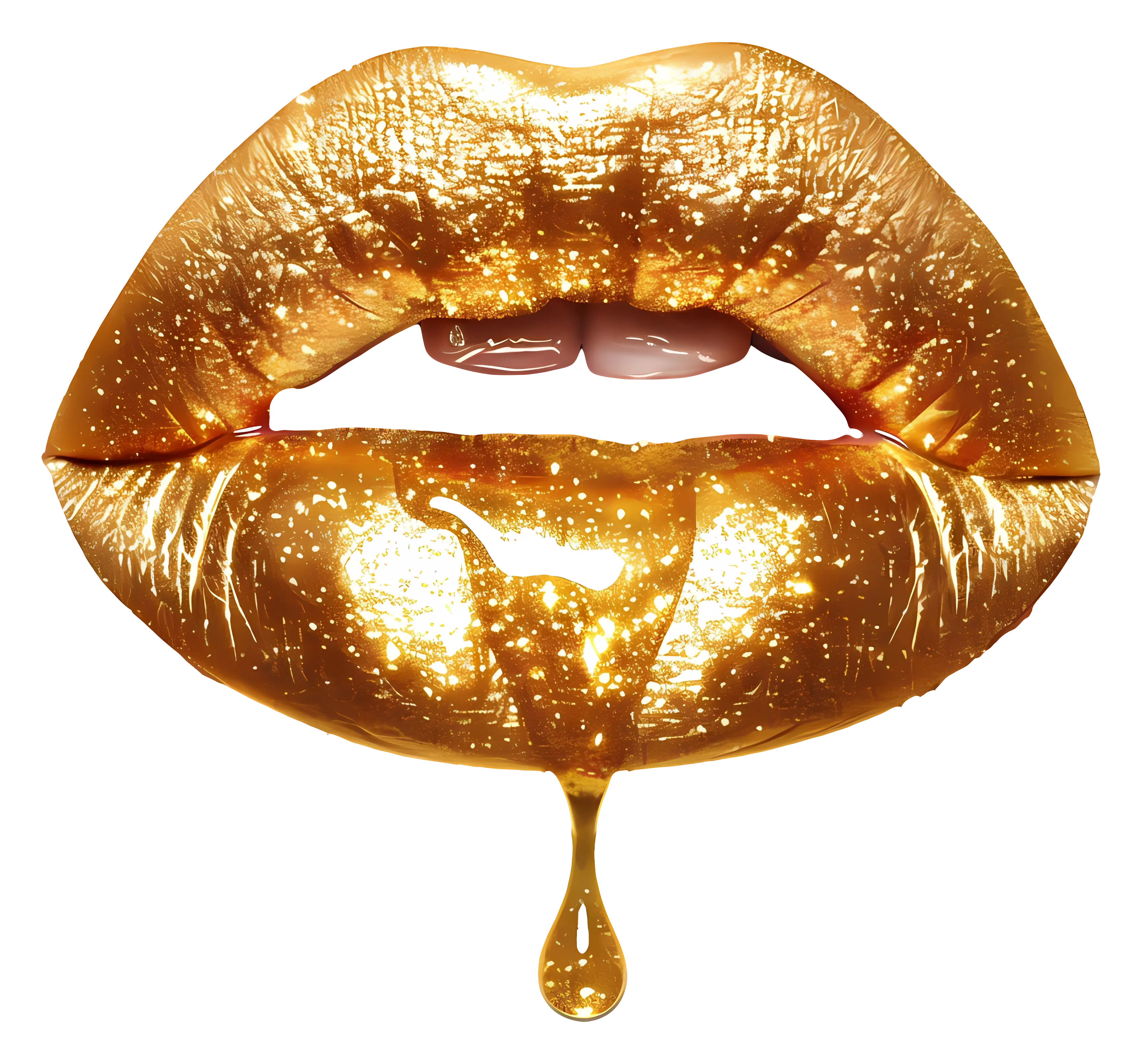 Gold Glitter Lips with Dripping Effect