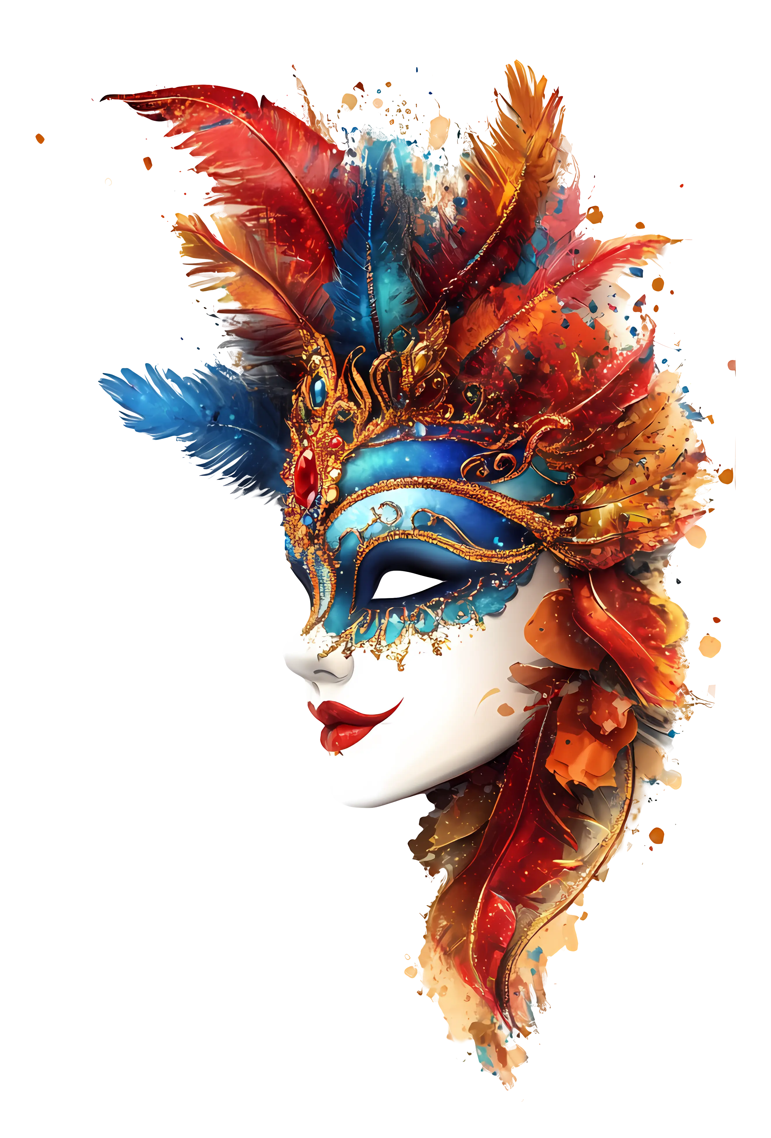 Colorful Carnival Mask with Feathers