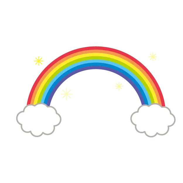 Colorful Rainbow Illustration with Fluffy Clouds