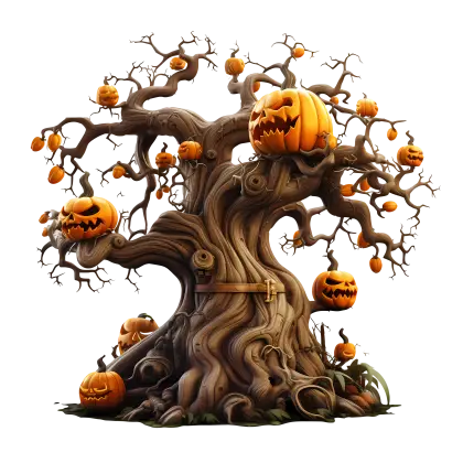 Spooky Halloween Pumpkin Tree Illustration