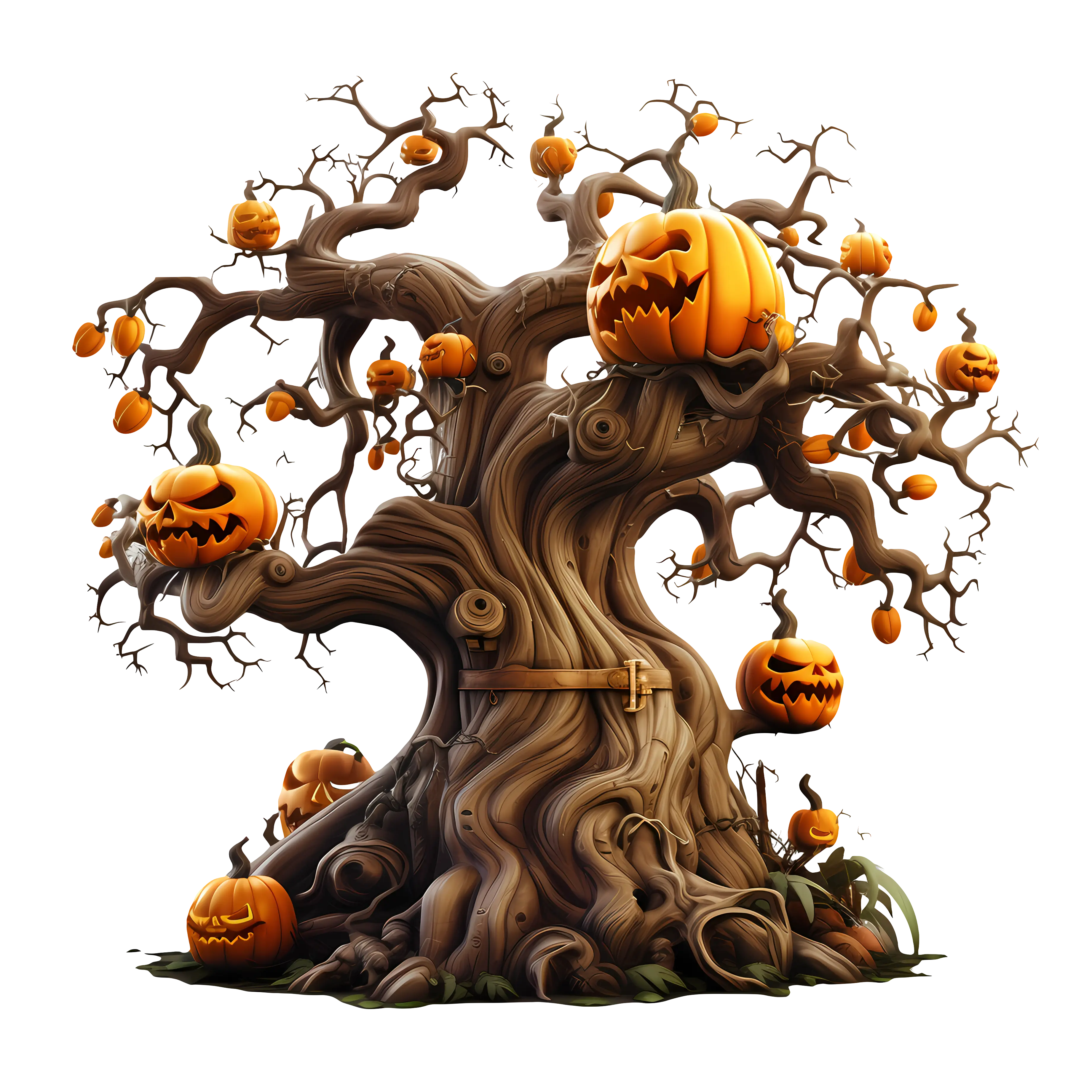 Spooky Halloween Pumpkin Tree Illustration