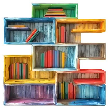 Colorful Wooden Bookshelf Filled with Books