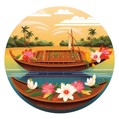 Decorative Wooden Boats with Flowers in a Serene Landscape