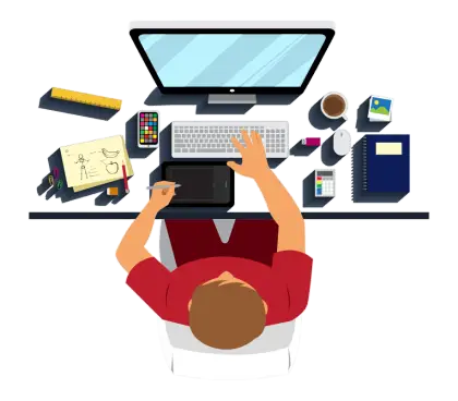Illustration of Workspace with Computer and Office Supplies
