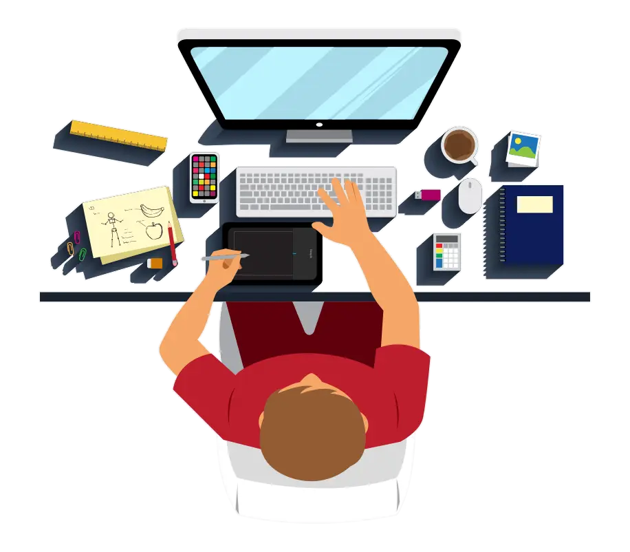 Illustration of Workspace with Computer and Office Supplies
