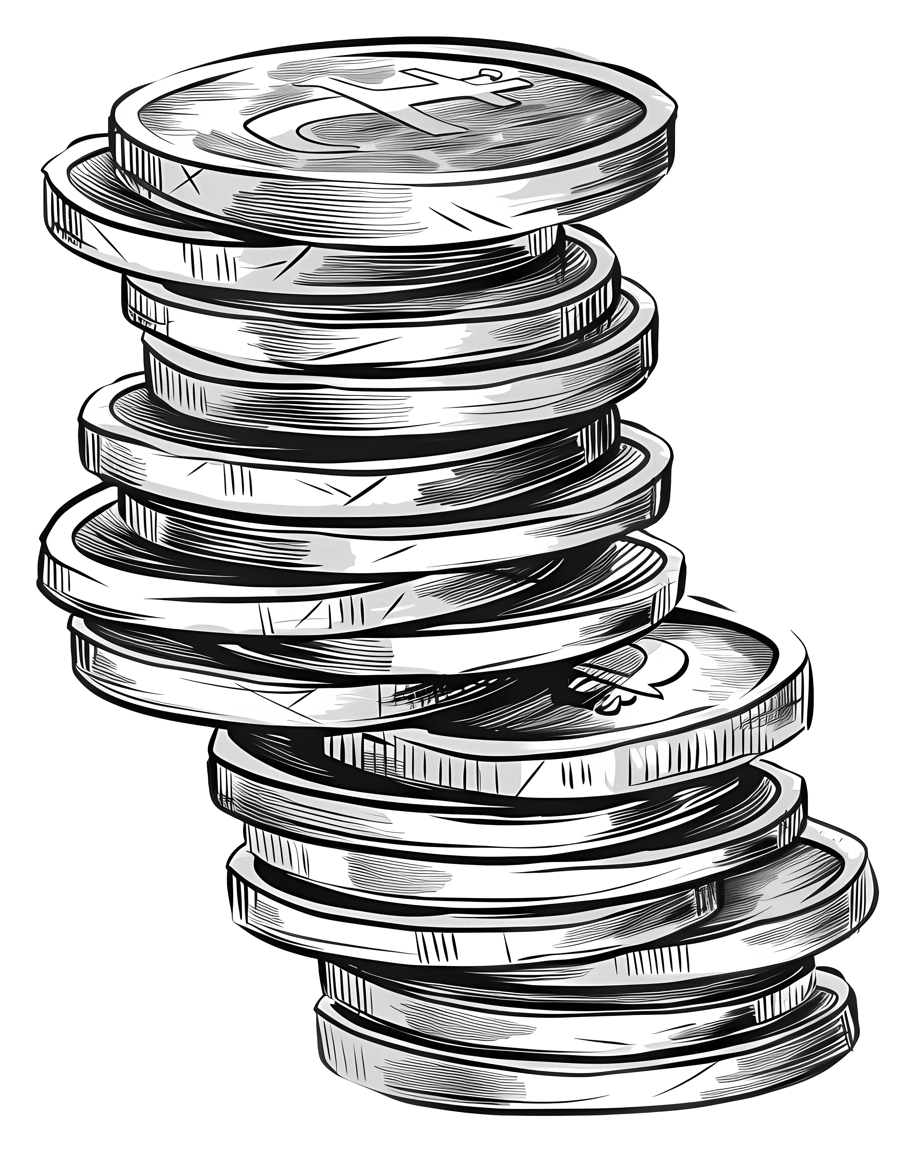 Sketch of a Stack of Bitcoins for Cryptocurrency Concept